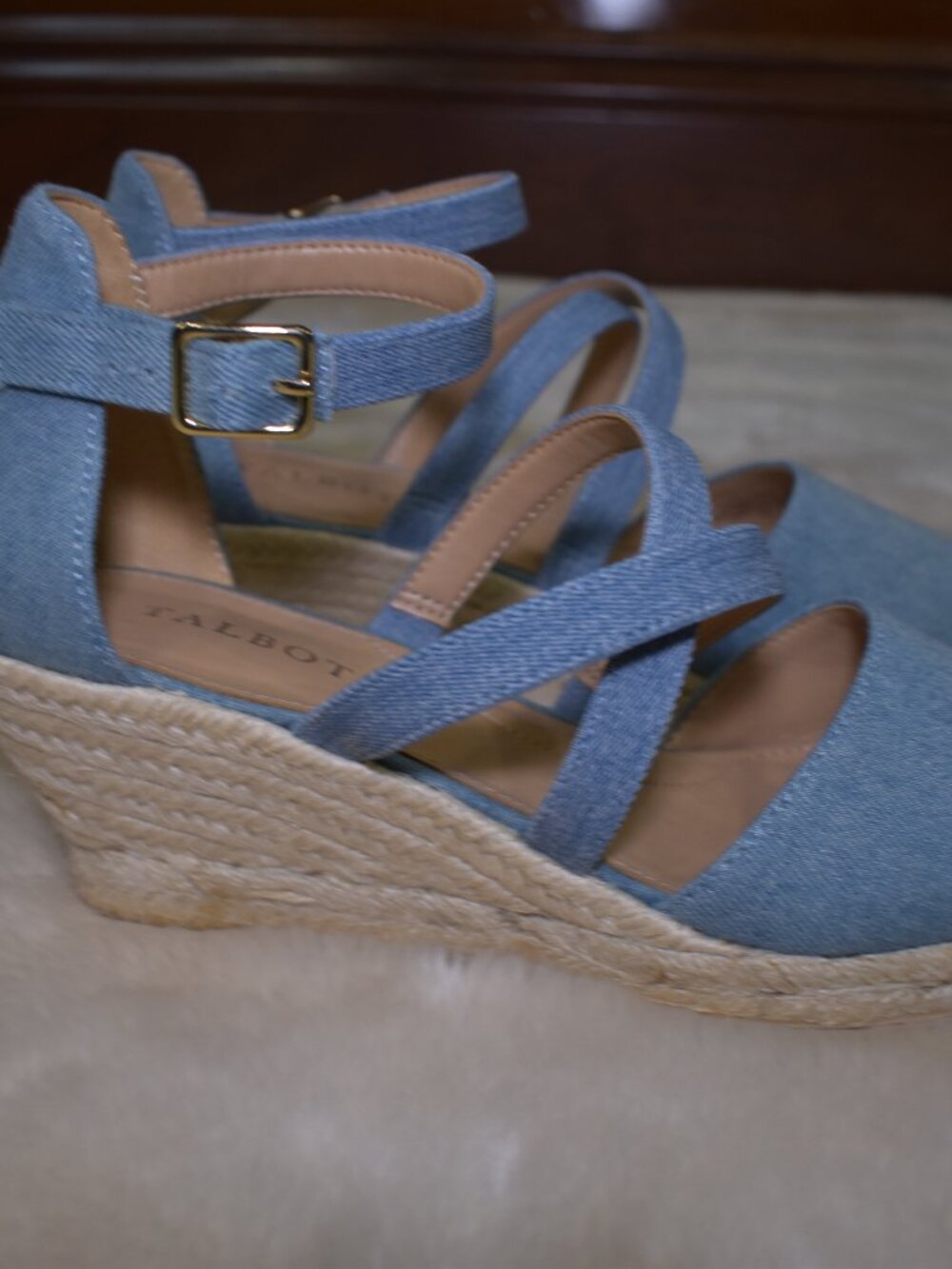 Talbots Lyndsay Denim Espadrille Wedges Size 8 Blue Strappy Summer Sandals - Picture 8 of 14